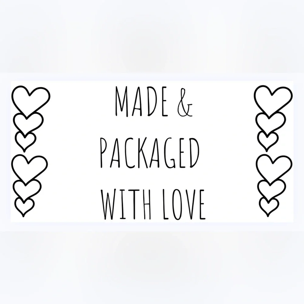30‎ STICKERS - 2” x 1” - “MADE & PACKAGED ‘WITH LOVE’” - SHIP OR PRODUCT - WHITE